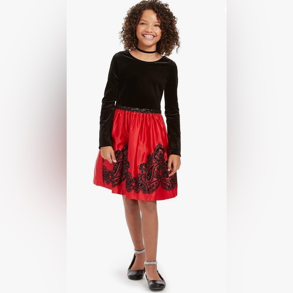 Rare Editions Velvet Flocked Satin Dress